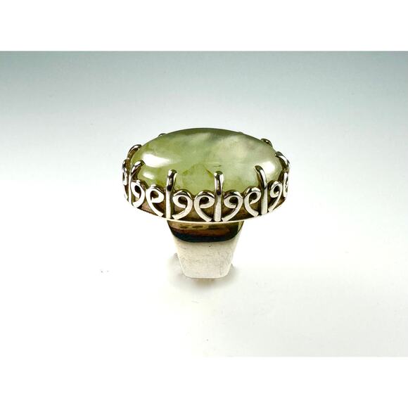 Prehnite Cabochon Handmade Sterling 925 Silver Gemstone RIng 5.5 - 5.75 - Picture 1 of 7